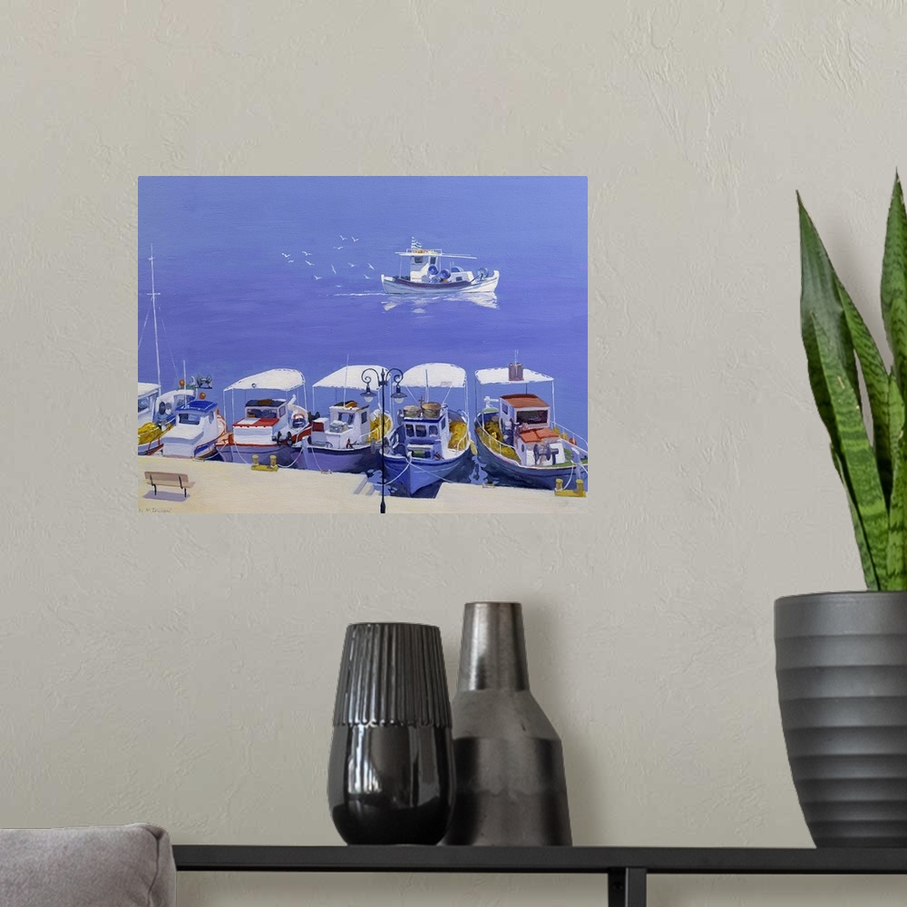 A modern room featuring Greek Fishing Boats
