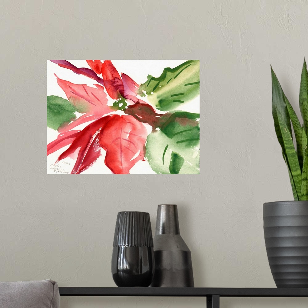 A modern room featuring Contemporary floral watercolor painting.
