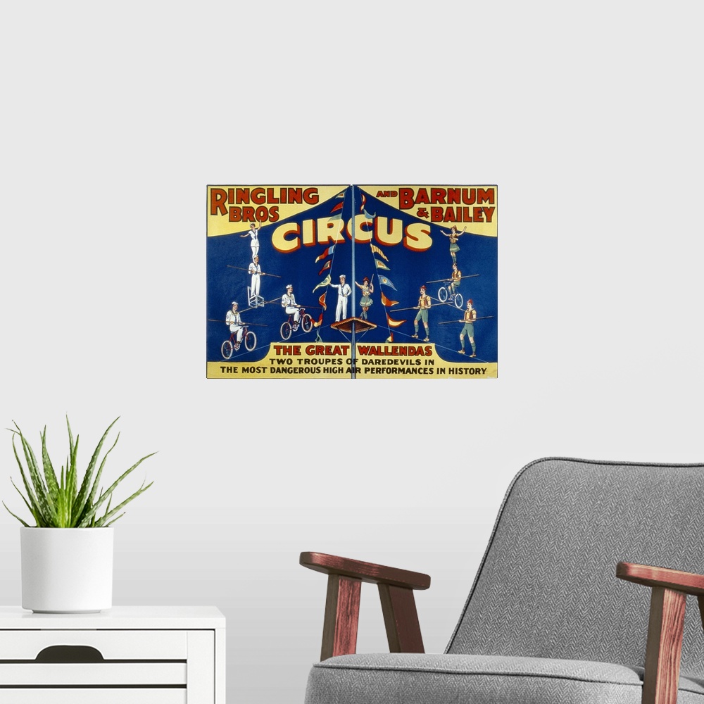 A modern room featuring Poster advertising the 'Ringling Bros. and Barnum
