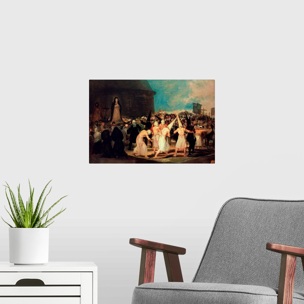 A modern room featuring XIR541 Procession of Flagellants, 1815-19 (oil on canvas)  by Goya y Lucientes, Francisco Jose de...
