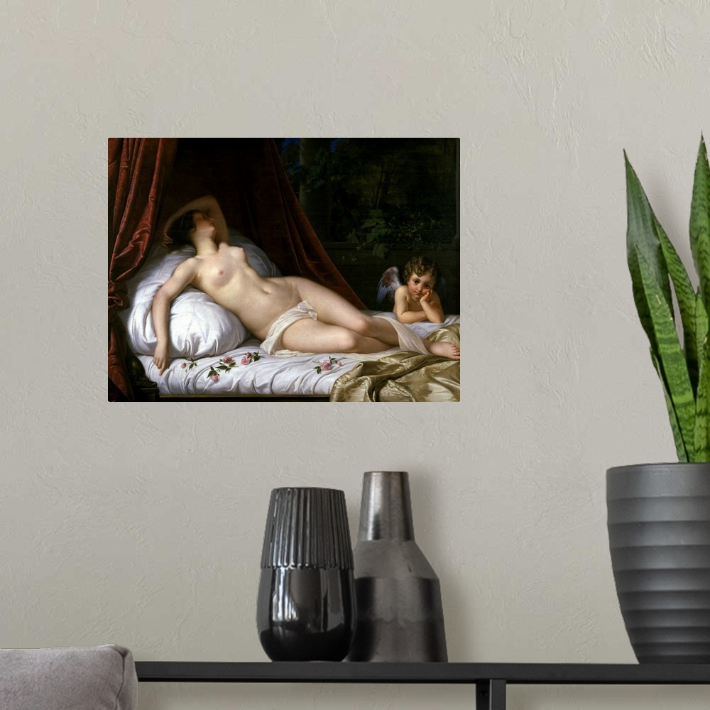 A modern room featuring Recumbant Venus with Cupid, 1839