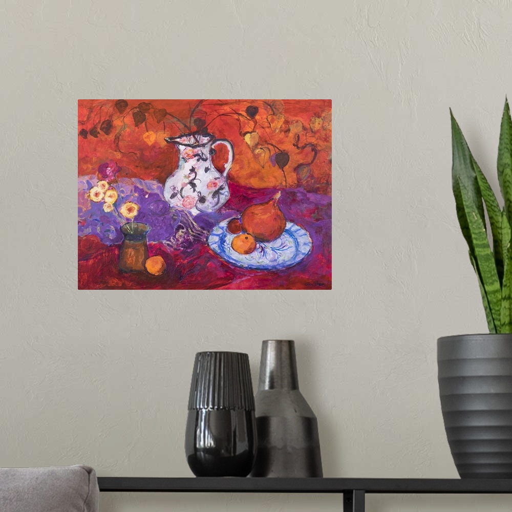 A modern room featuring Red Still Life With Chinese Lantern