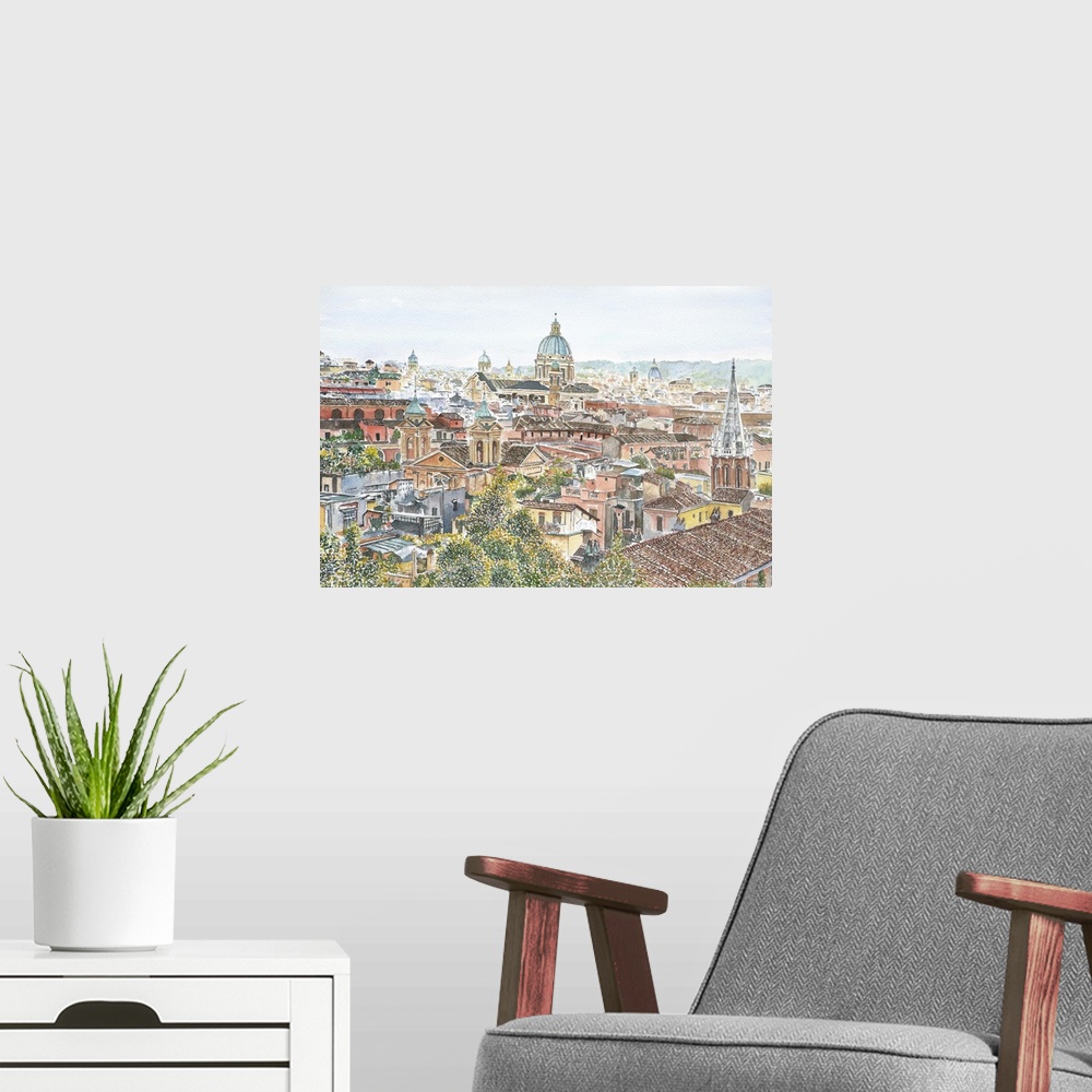 A modern room featuring Rome, overview from the Borghese Gardens, 2013