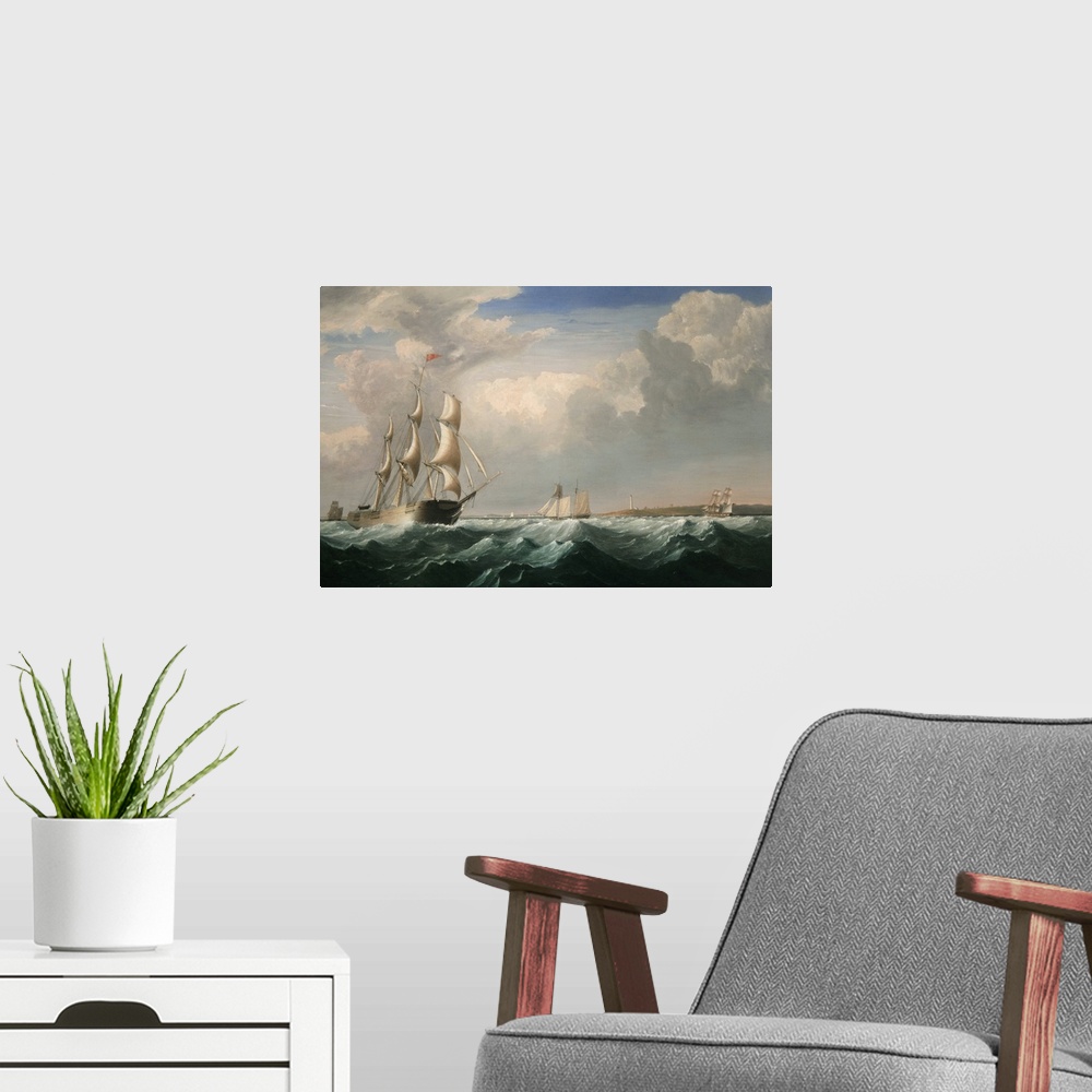 A modern room featuring Sailing Ships off the New England Coast, c.1855