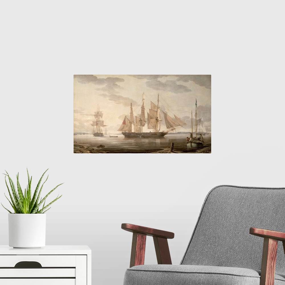 A modern room featuring Ships in Harbour, 1805