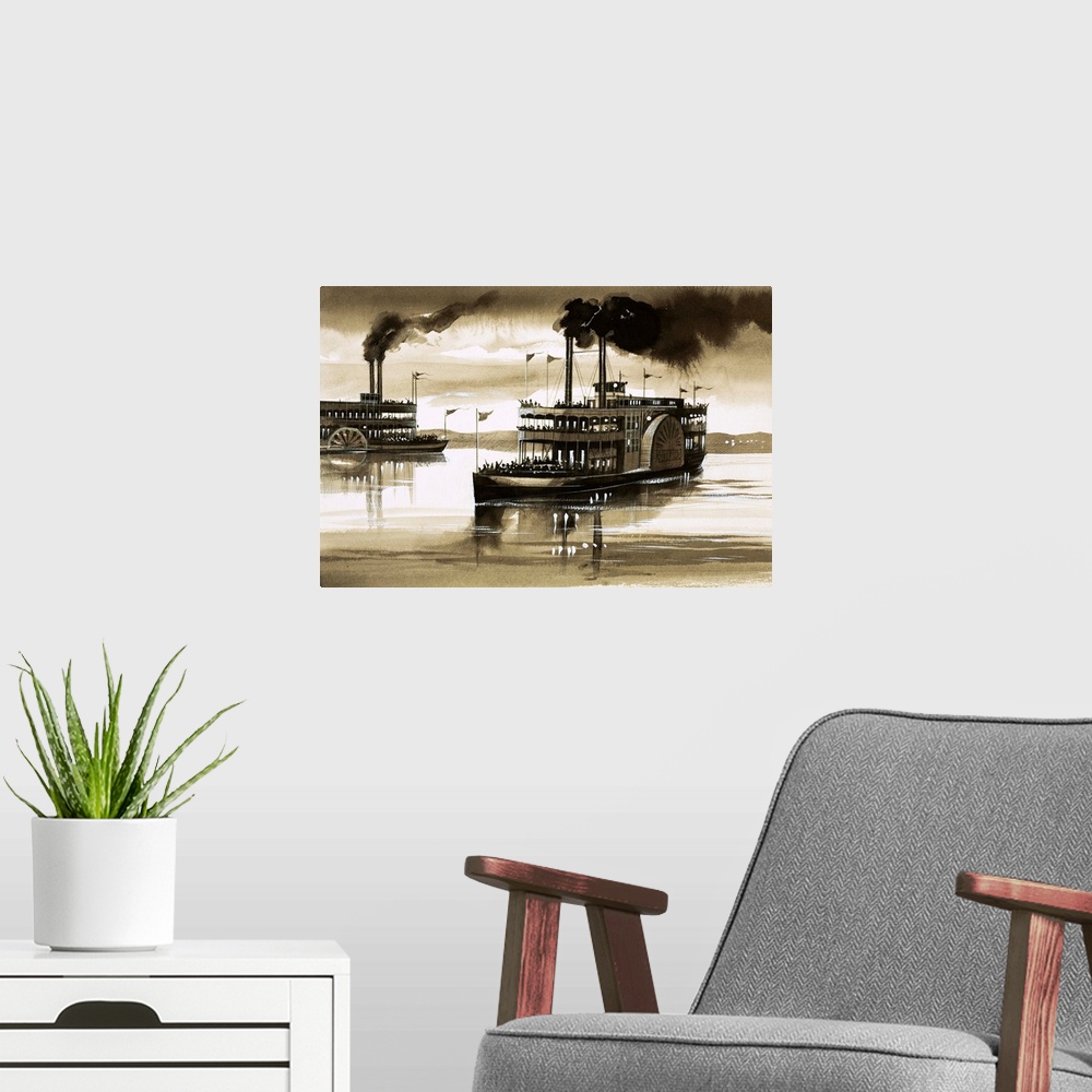 A modern room featuring Steamboats on the Mississippi