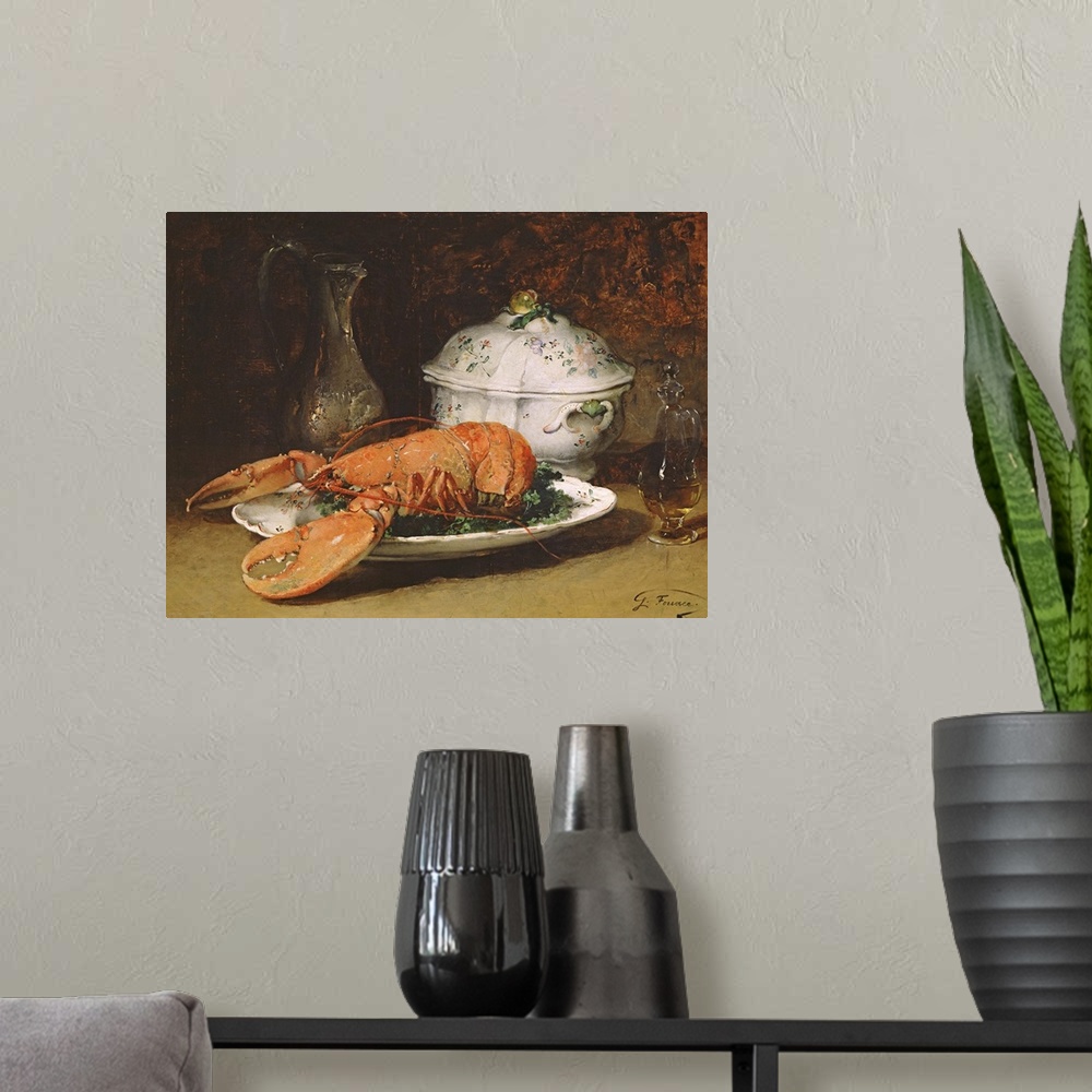 A modern room featuring Still Life with a Lobster and a Soup Tureen