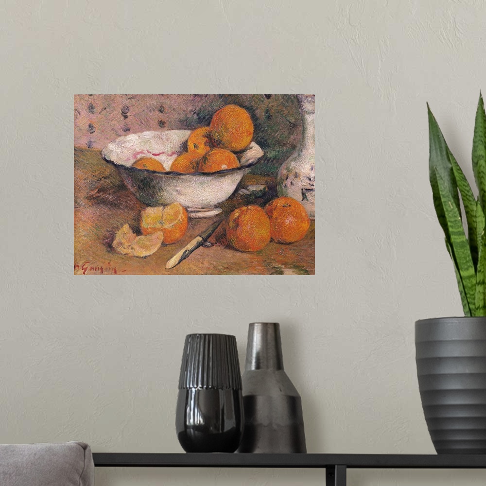 A modern room featuring XIR33804 Still life with Oranges, 1881 (oil on canvas)  by Gauguin, Paul (1848-1903); 33x46 cm; M...