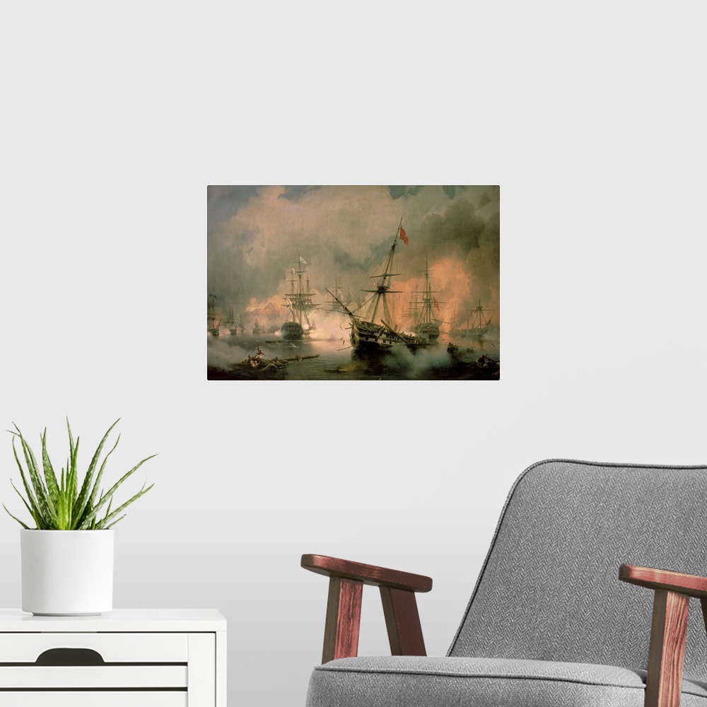 A modern room featuring BAL120867 The Battle of Navarino, 20th October 1827, 1846 (oil on canvas)  by Aivazovsky, Ivan Ko...