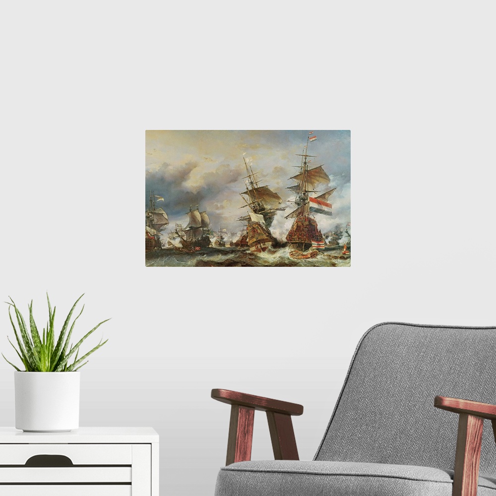 A modern room featuring The Battle of Texel, 29 June 1694