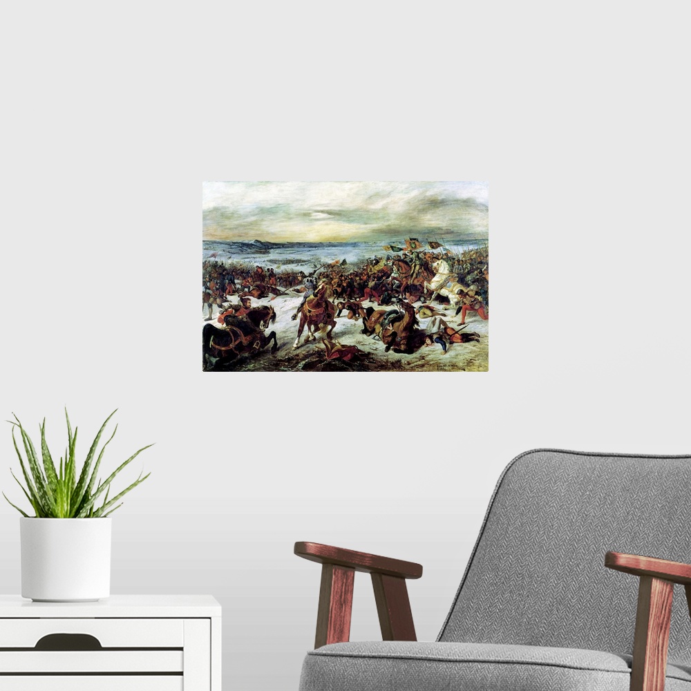 A modern room featuring XCY6867 The Death of Charles the Bold (1433-77) at the Battle of Nancy, 5th January 1477, 1831 (o...