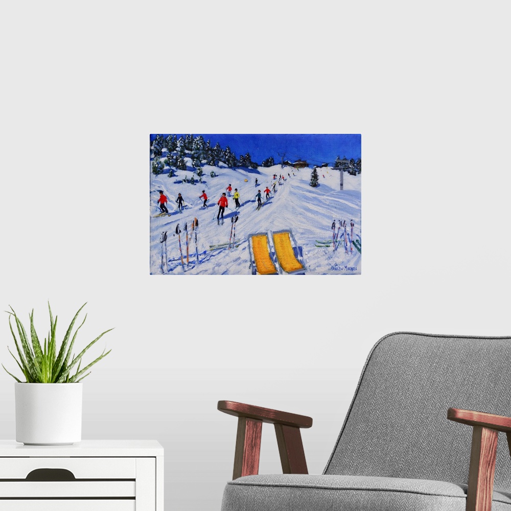 A modern room featuring Two deckchairs, Val Gardena, Italy, 2018 (originally oil on canvas) by Macara, Andrew