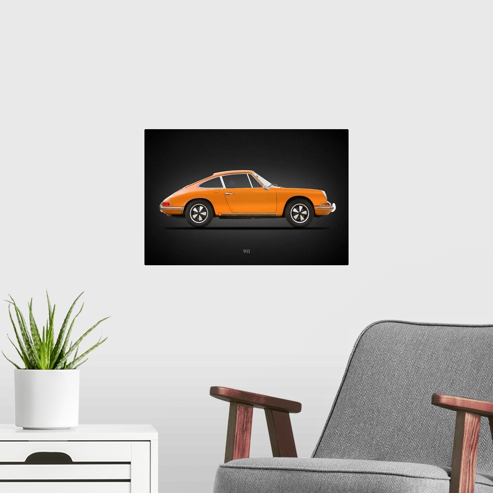 A modern room featuring Porsche 911 1968