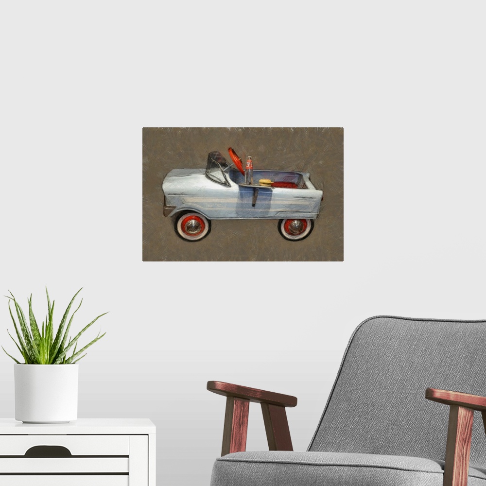 A modern room featuring Tee Bird Pedal Car