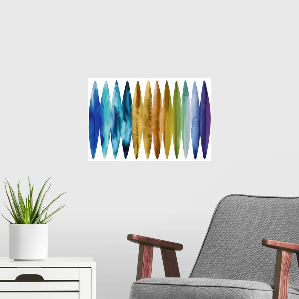A modern room featuring Watercolor Surfboards