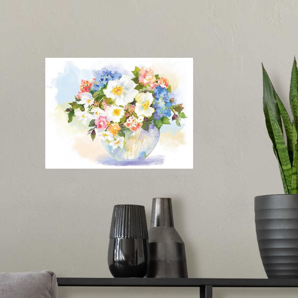 A modern room featuring This delicate pastel floral still life adds elegance and warmth to any room in the house.