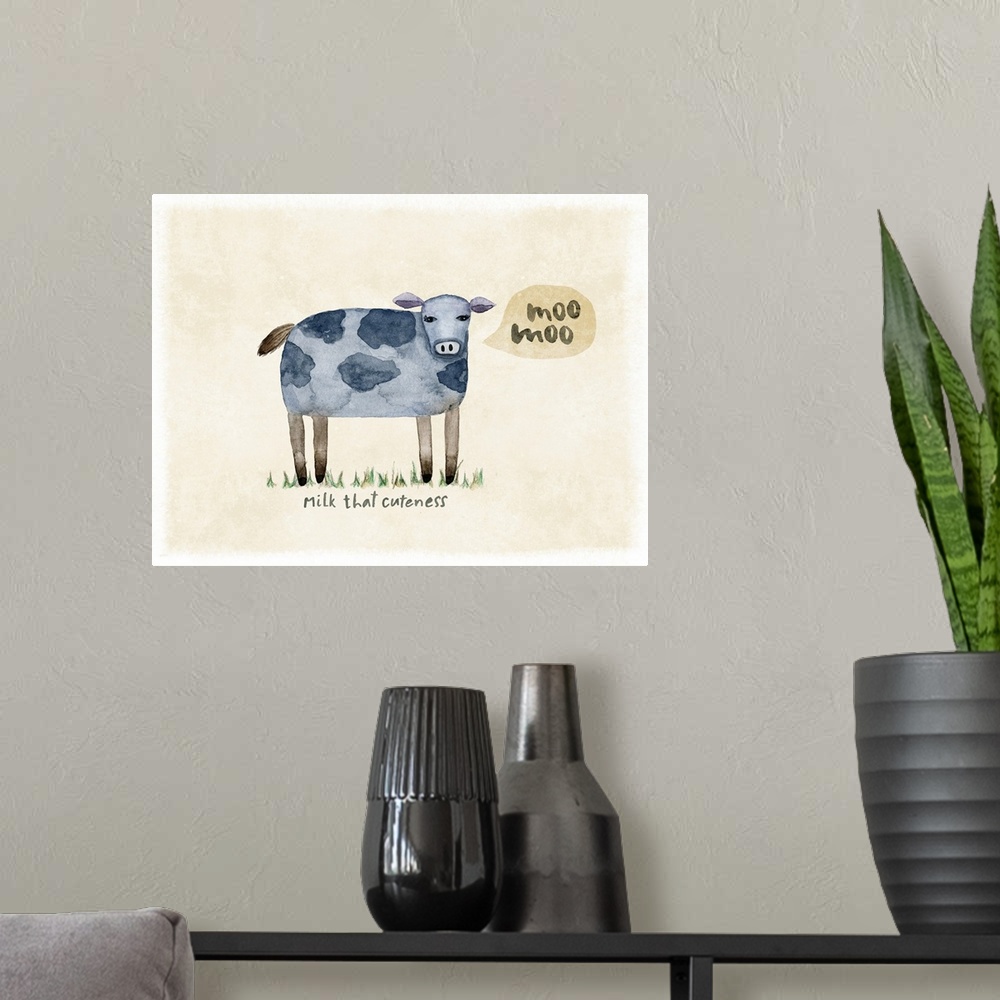A modern room featuring Whimsy abounds in this sweet depiction for a cow.