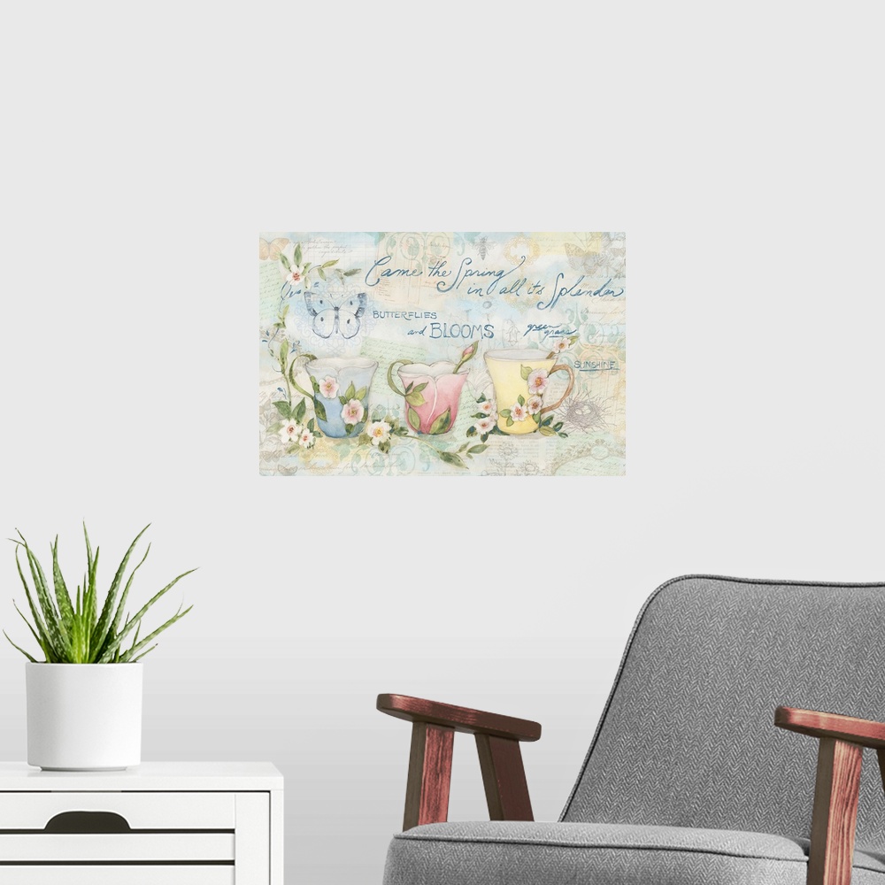 A modern room featuring Lovely tea painting adds a gentle accent to your decor.