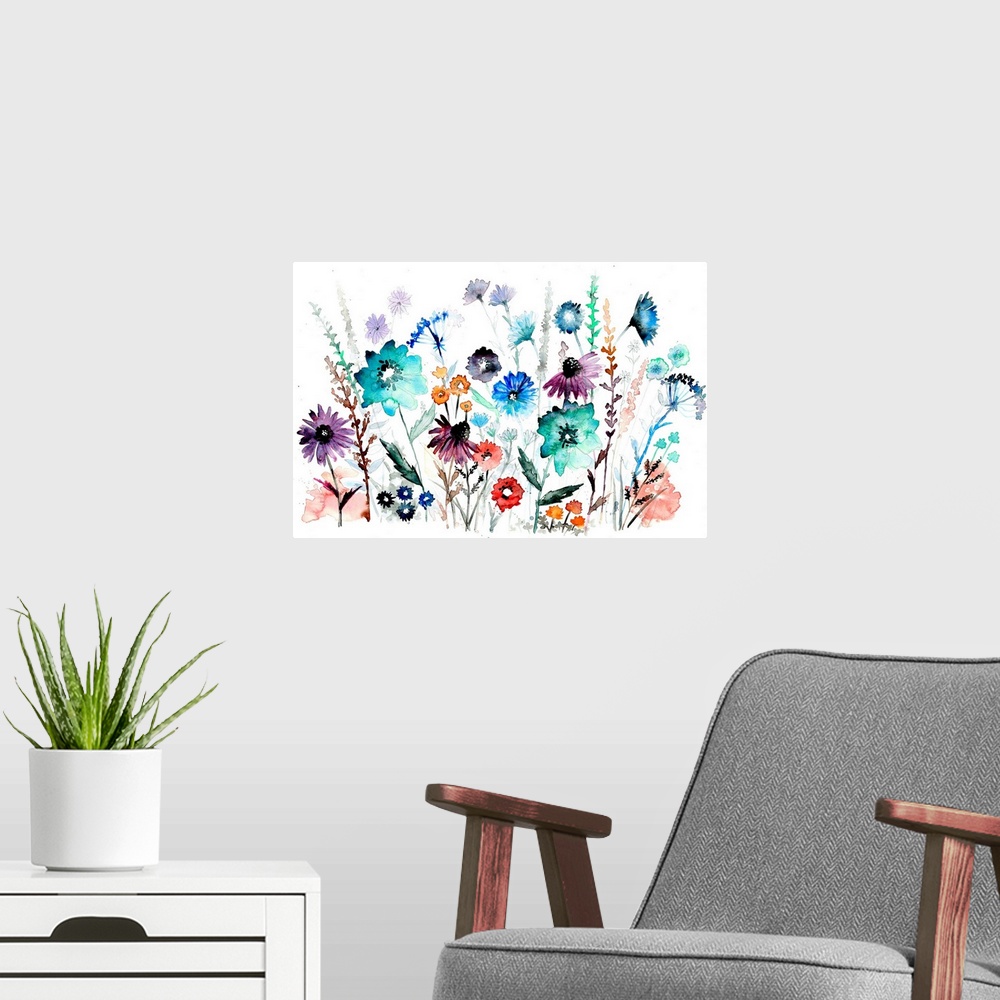 A modern room featuring Simple and loose watercolor flowers have a delicate touch for any room.