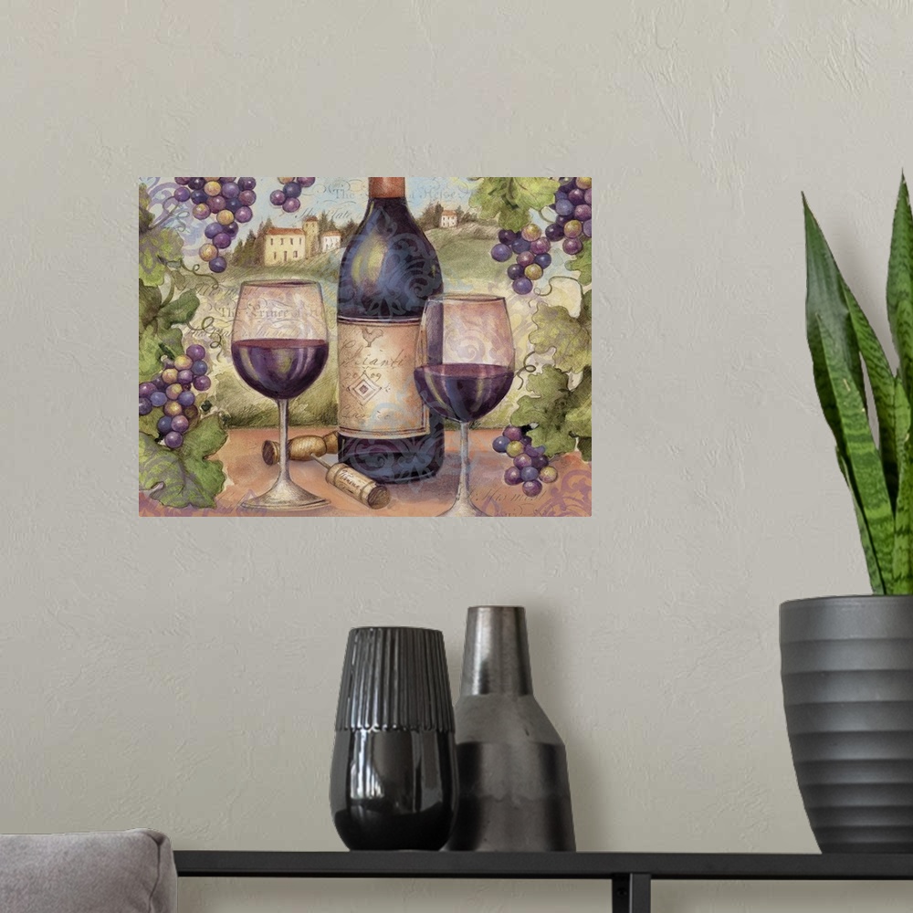 A modern room featuring Classic wine vignette works in any home decor.