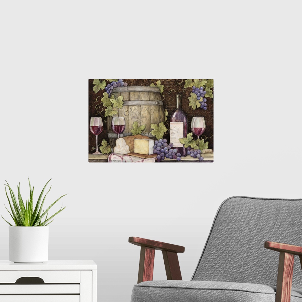 A modern room featuring Wine vignette captures the essence of the vineyard.