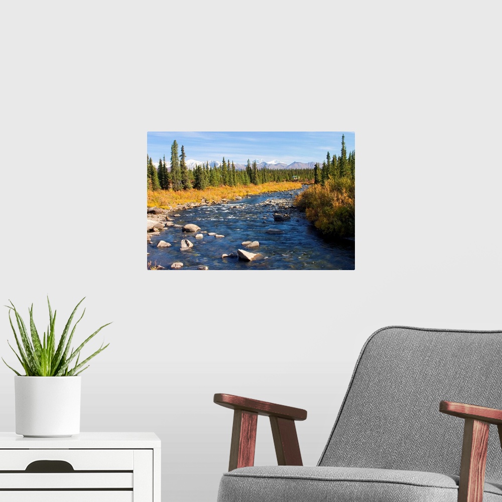 A modern room featuring Alaska, Susitna River along the Denali highway.