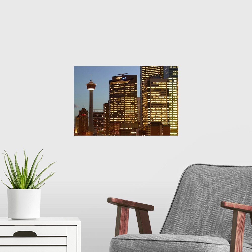 A modern room featuring Alberta, Calgary, Downtown Calgary, Evening Calgary Tower and City