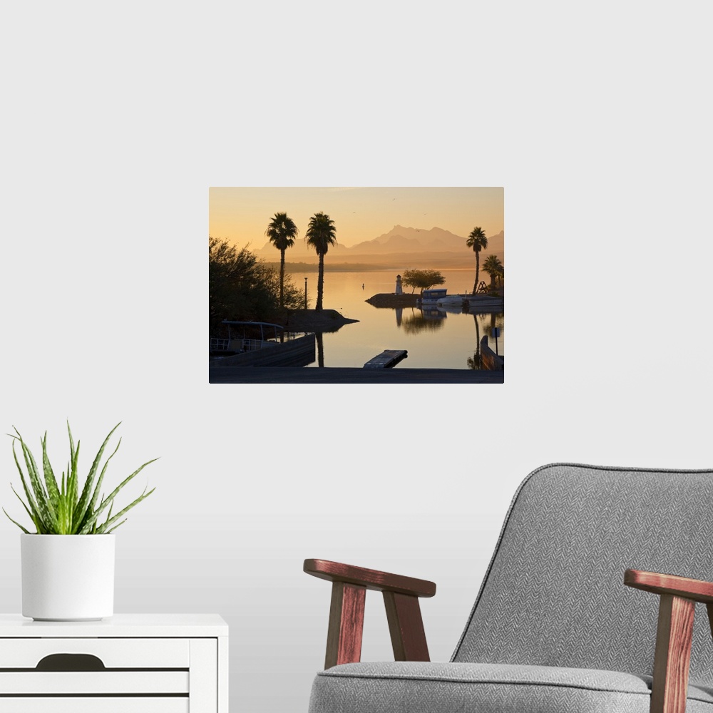 A modern room featuring USA, Arizona, Lake Havasu City. Sunrise on Lake Havasu.