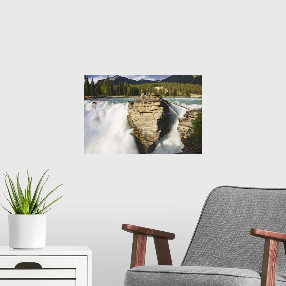 A modern room featuring Athabasca Fallsl on the Athabasca River in Jasper National Park, Alberta, Canada