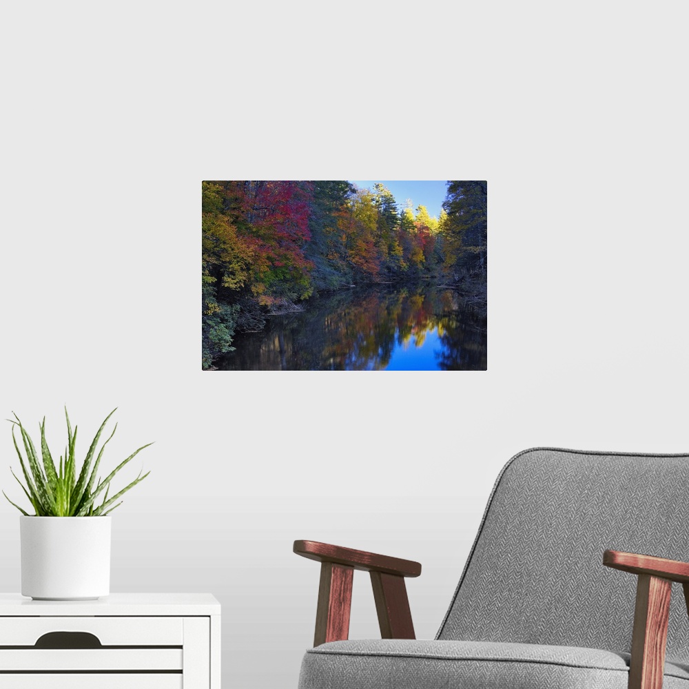A modern room featuring Autumn colors reflected on Linville River, Linville Gorge often called the Grand Canyon of North ...