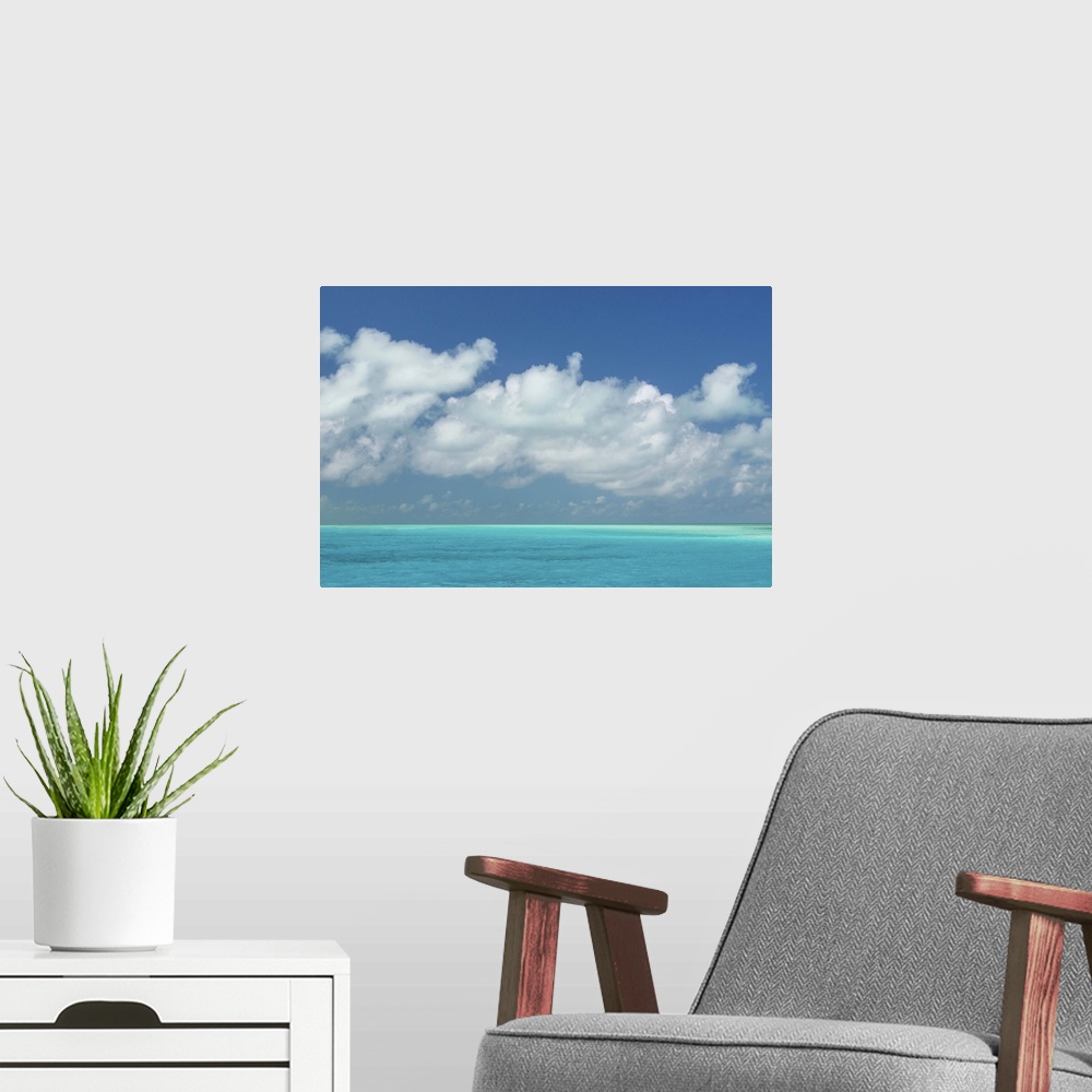 A modern room featuring Bahamas, Exuma Island. Seascape of aqua ocean.