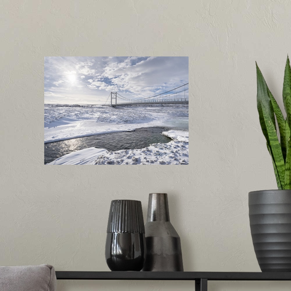 A modern room featuring Bridge over Joekulsa a Fjoellum during winter in the highland of Iceland. .