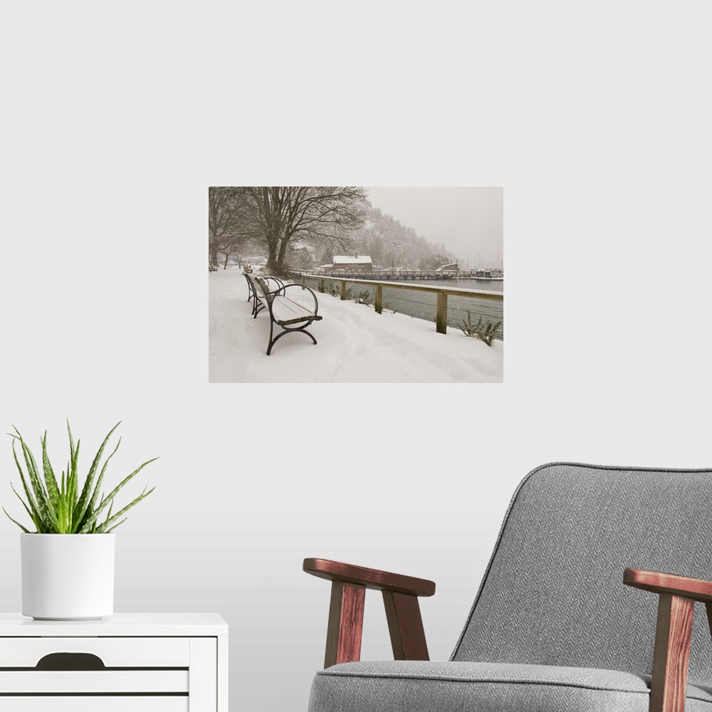 A modern room featuring CA, BC, Horseshoe Bay.  Heavy snowfall creates picturesque wintry scene.