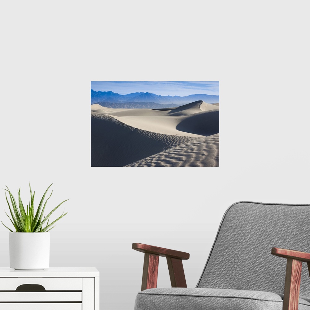 A modern room featuring USA, California, Death Valley National Park, Mesquite Flat Sand Dunes, dawn