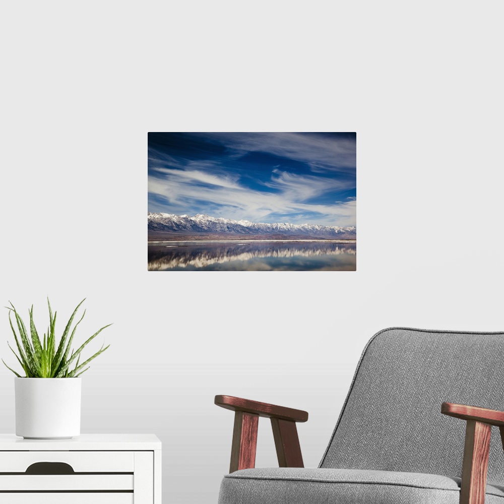 A modern room featuring USA, California, Eastern Sierra Nevada Area, Owens Valley, Keeler, mountain landscape and the sal...