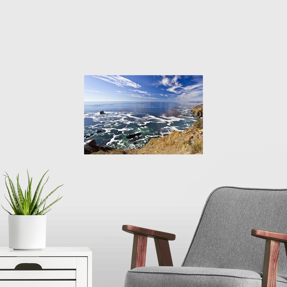 A modern room featuring View of ocean south of Carmel near Big Sur, California.