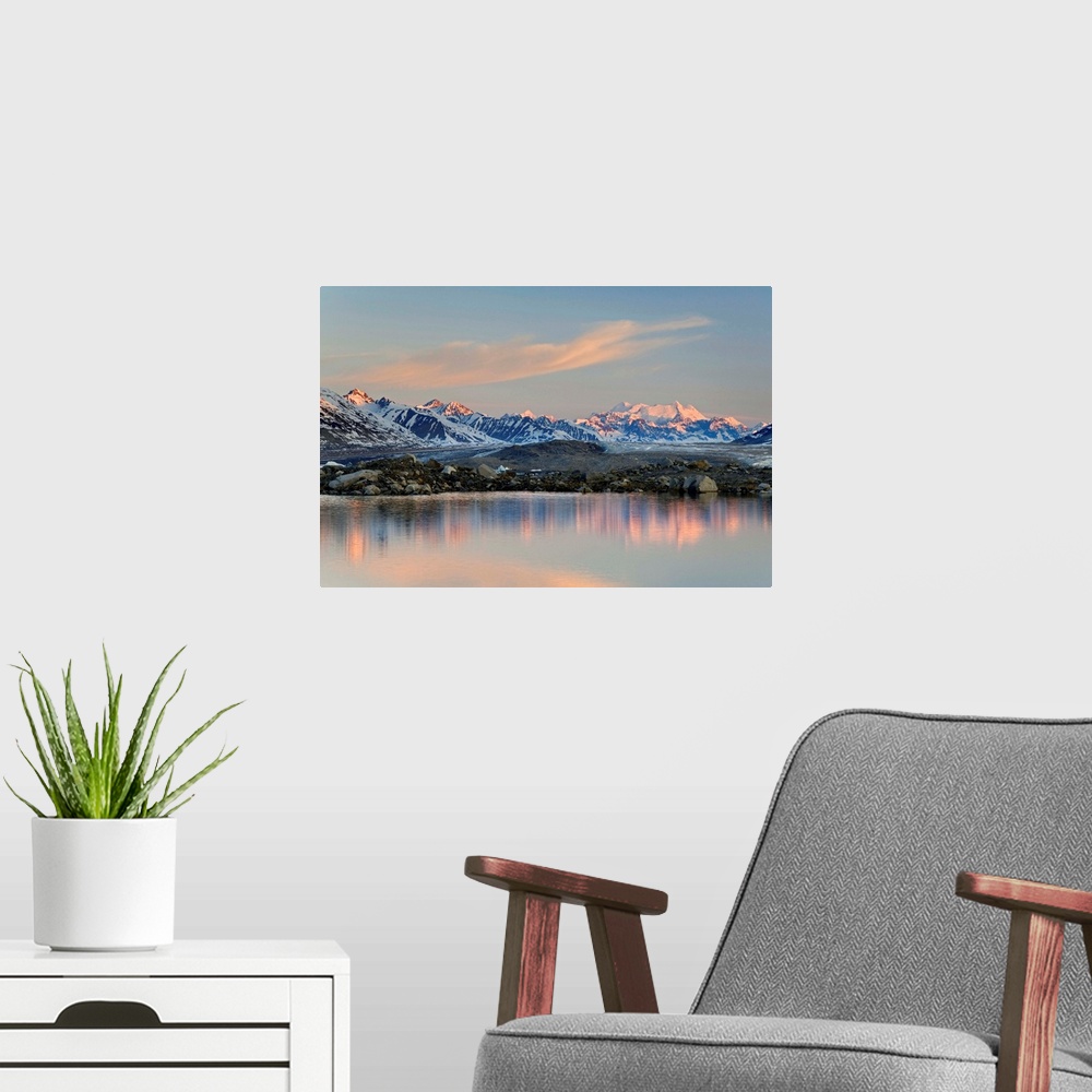 A modern room featuring Canada, British Columbia, Alsek River Valley. View of Alsek Lake and Alsek Glacier. Credit as: Do...