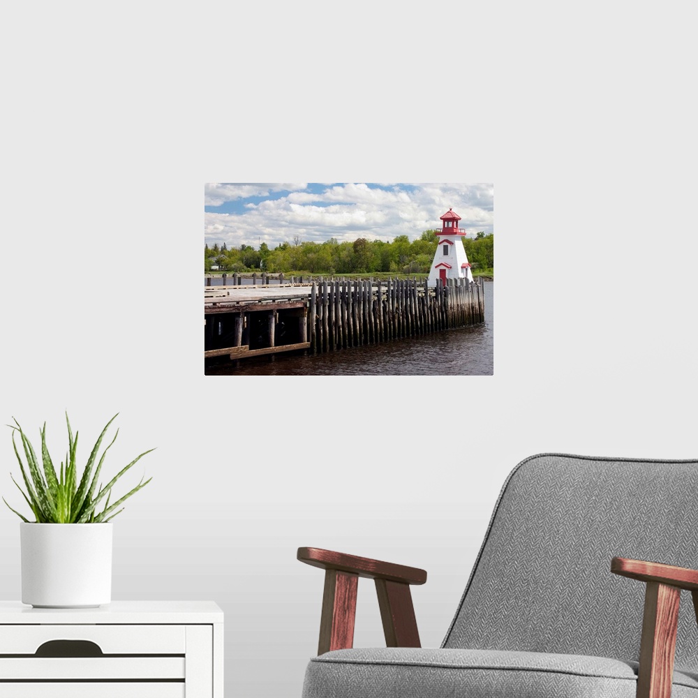 A modern room featuring NA, Canada, New Brunswick.  St. Stephen wharf and lighthouse.