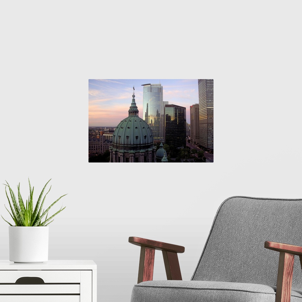 A modern room featuring Canada, Quebec, Montreal. Dawn reflection, Mary Queen of the World Cathedral dome (aka Cathedrale...