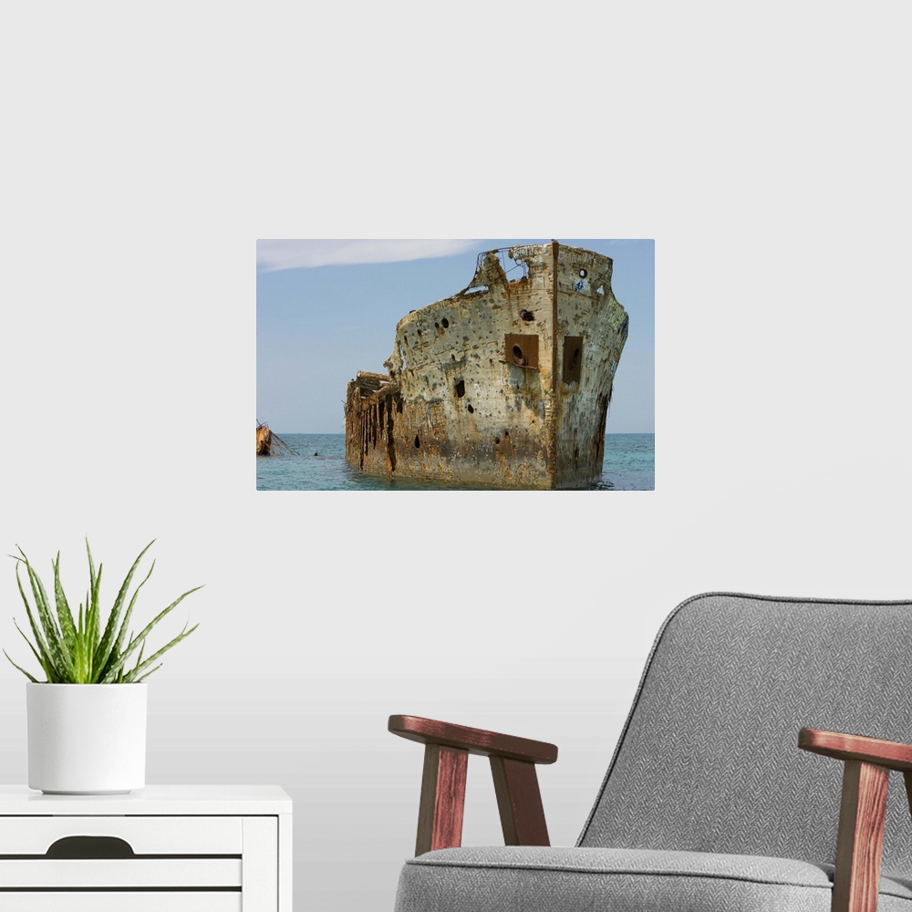 A modern room featuring Cement ship wreck in Barnett Harbour, South Bimini, Bahamas
