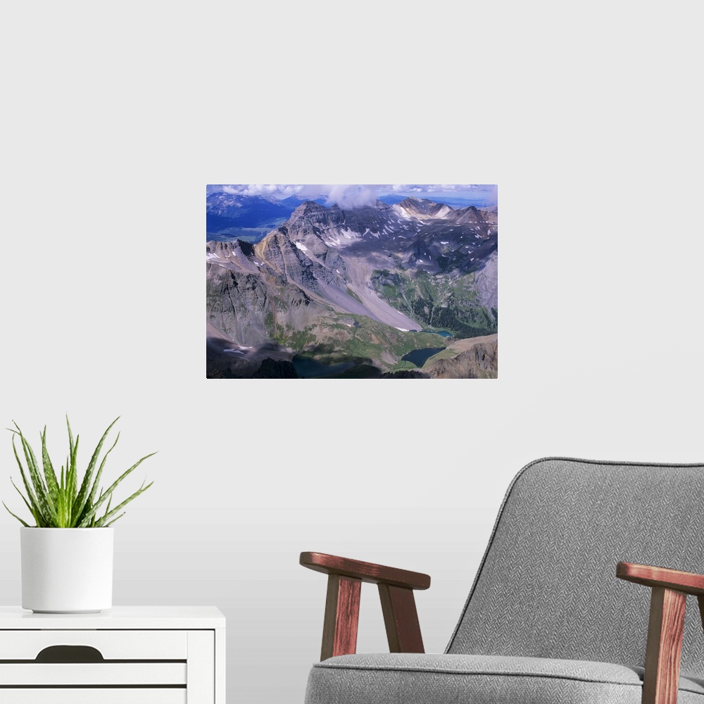 A modern room featuring View of Dallas Peak above Blue Lake Basin from top of Mount Sneffels, Mount Sneffels Wilderness, ...