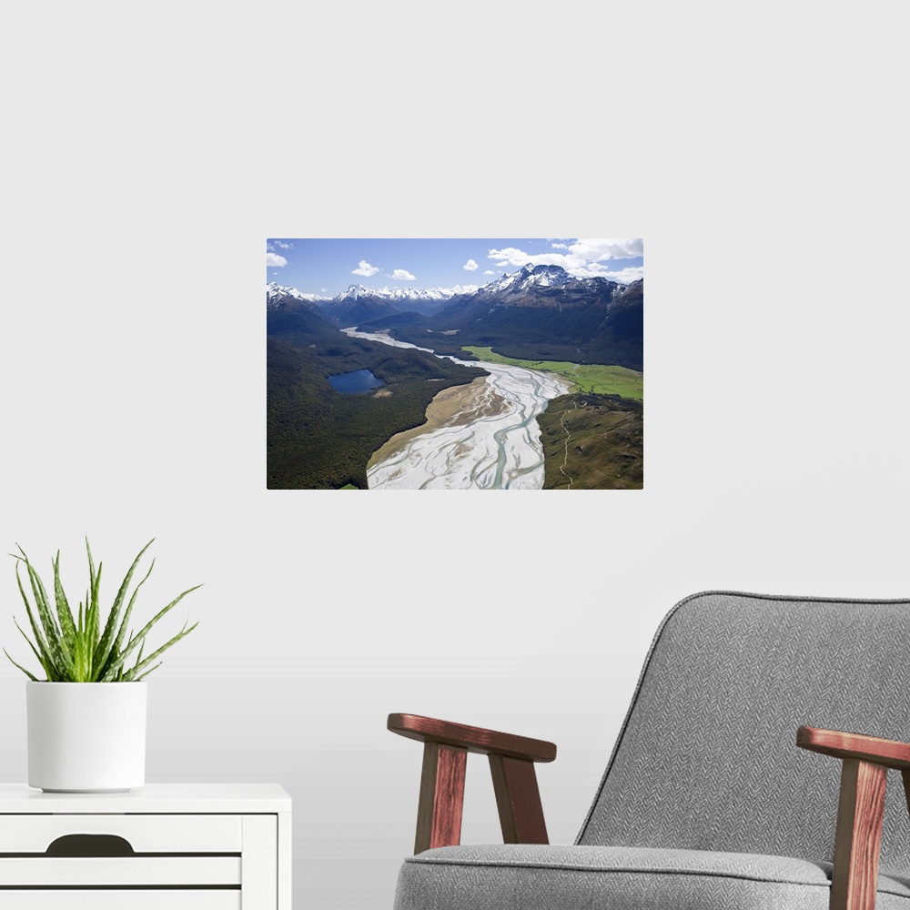 A modern room featuring Dart River, near Glenorchy, South Island, New Zealand - aerial