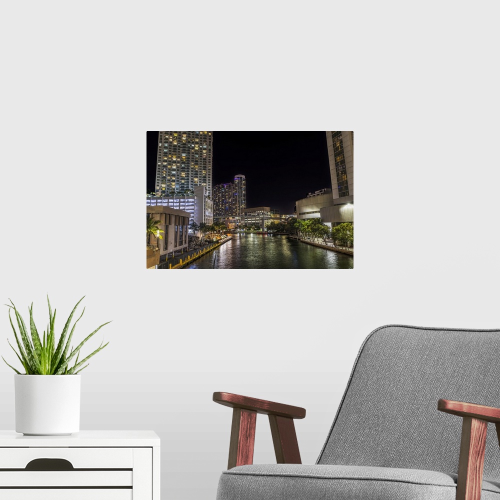 A modern room featuring Downtown riverwalk, Miami, Florida.