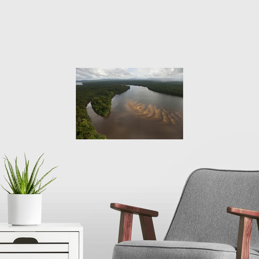 A modern room featuring Essequibo River, longest river in Guyana, and the largest river between the Orinoco and Amazon. R...