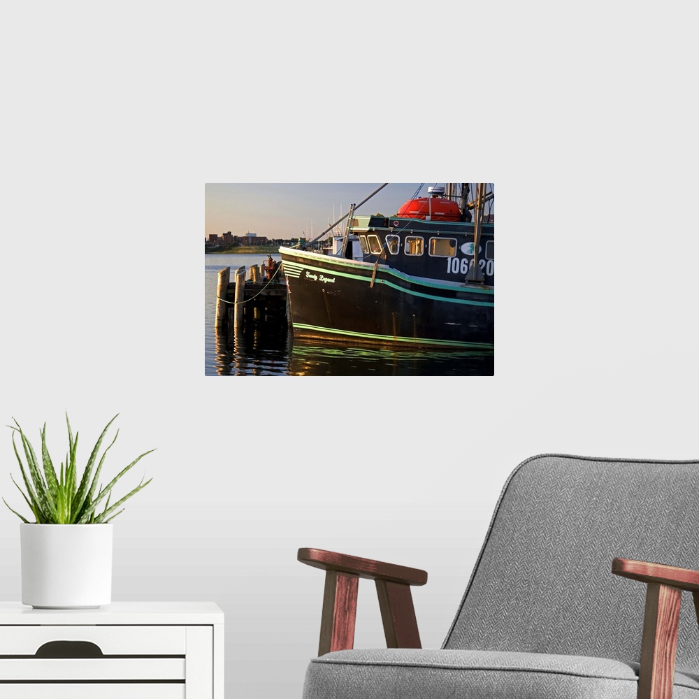 A modern room featuring Fishing boat at sunset docked at Yarmouth, Nova Scotia, Canada...canada, canadian, nova scotia, y...