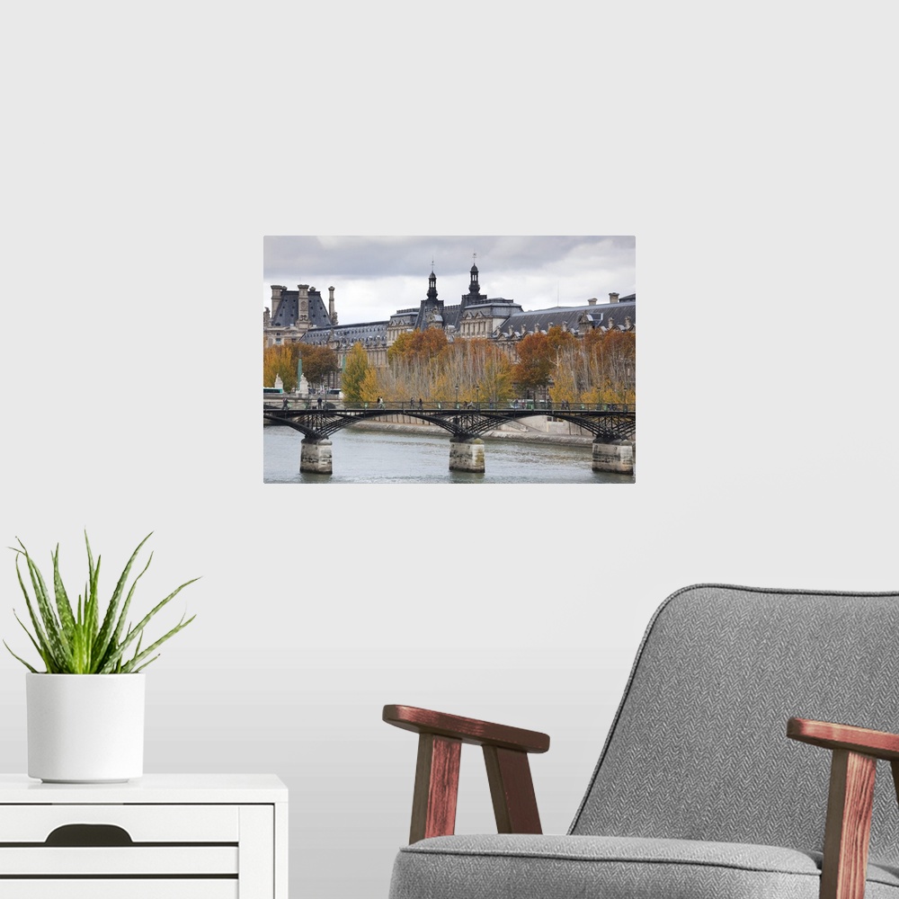 A modern room featuring France, Paris, Musee De Louvre Museum And Pont Des Arts Bridge