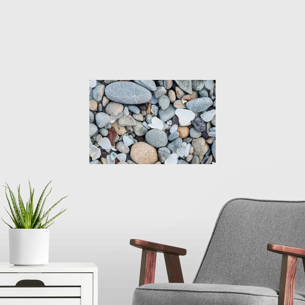 A modern room featuring USA, CA, Ft. Bragg, Closeup of Glass Beach Pebbles