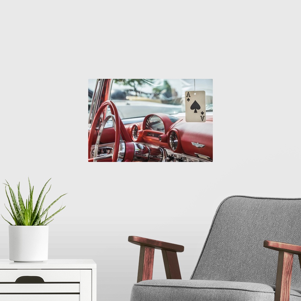 A modern room featuring Massachusetts, Cape Ann, Gloucester, Antique Car Interior And Ace Of Spades Card
