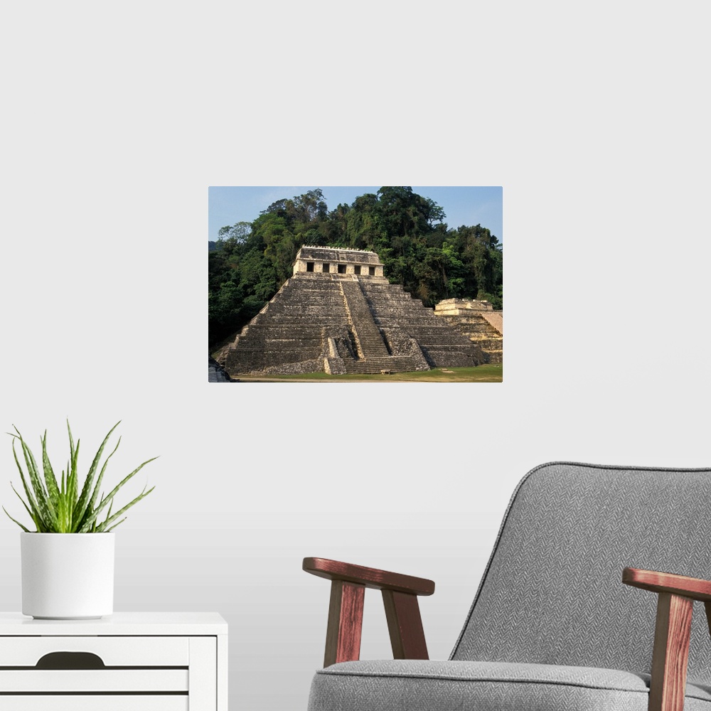 A modern room featuring Mexico, Chiapas province, Palenque, Temple of the Inscriptions.