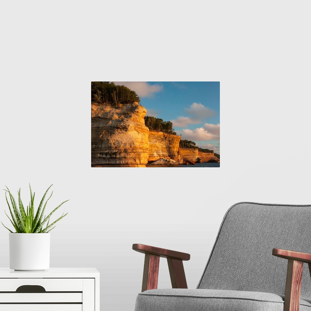 A modern room featuring North America, USA, Michigan, Pictured Rock National Lakeshore.  Battleship Row or cliff formatio...